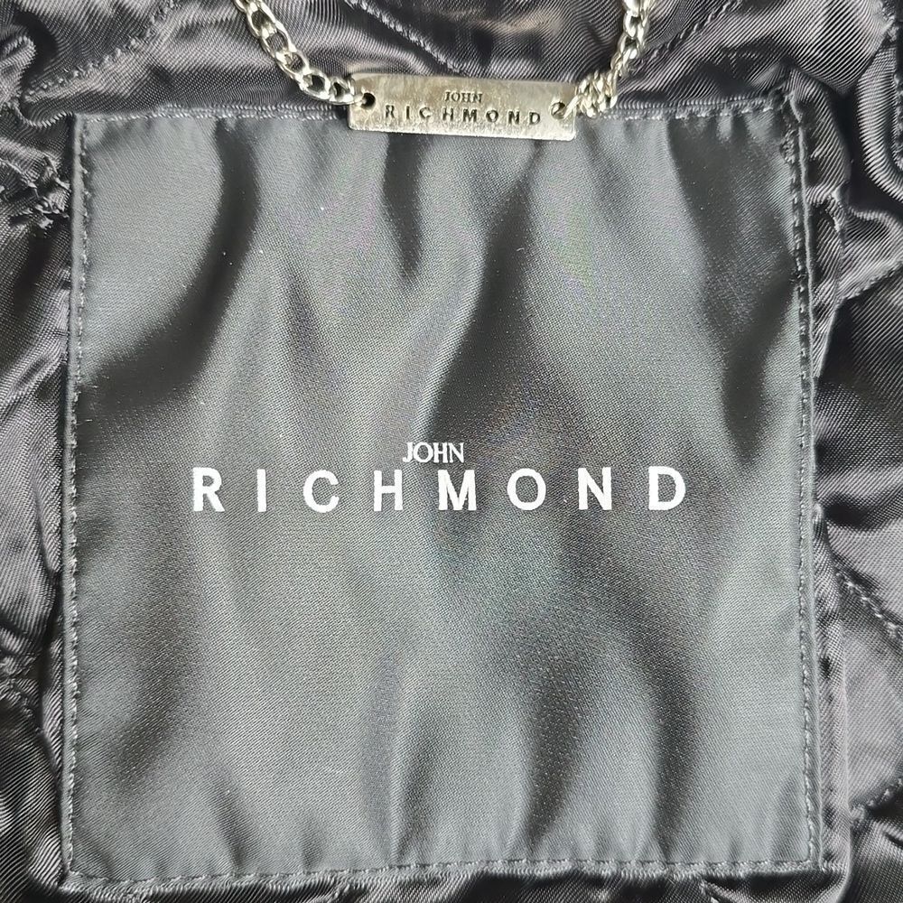 John Richmond - Denim and Laser Cut Leather Jacket in Black Large - Picture 7 of 16